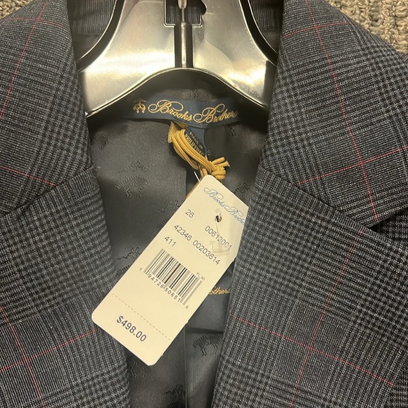 Two button blazer Slate blue and black Glenn plaid with burgundy stripe. - Picture 2 of 5